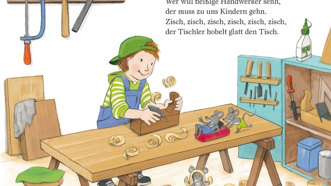Kinder können nicht nur mitsingen sondern auch die Tätigkeiten der Handwerker nachahmen.