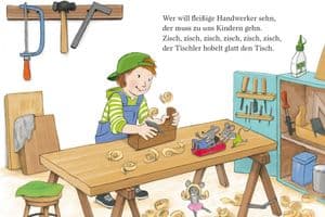 Kinder können nicht nur mitsingen sondern auch die Tätigkeiten der Handwerker nachahmen.