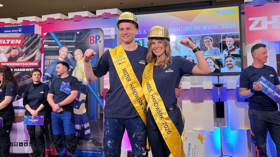 Stolze Handwerkerin und stolzer Handwerker: Emily Maichle und Maximilian Buerger sind Miss und Mister Handwerk 2026.