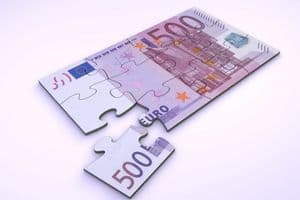 500 Euro note as puzzle - one piece seperately