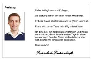 Aushang mit Foto und Text