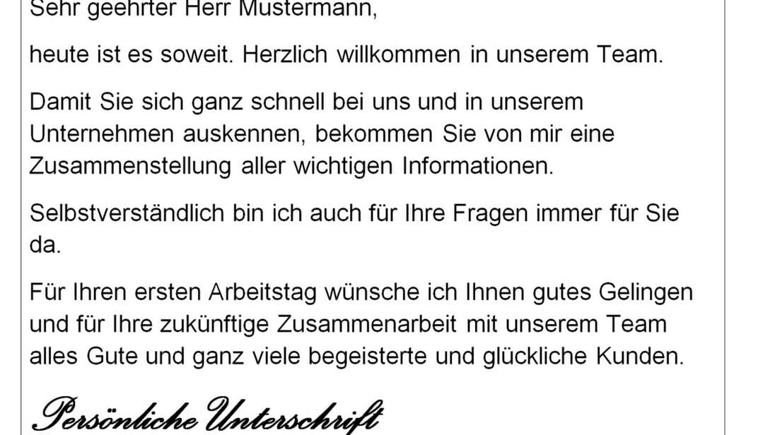Begrüßungsschreiben