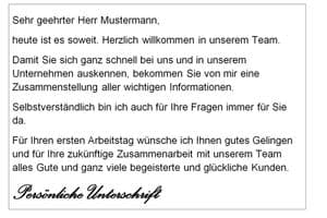 Begrüßungsschreiben