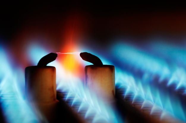 Gasflamme in Nahaufnahme, die brennt.
