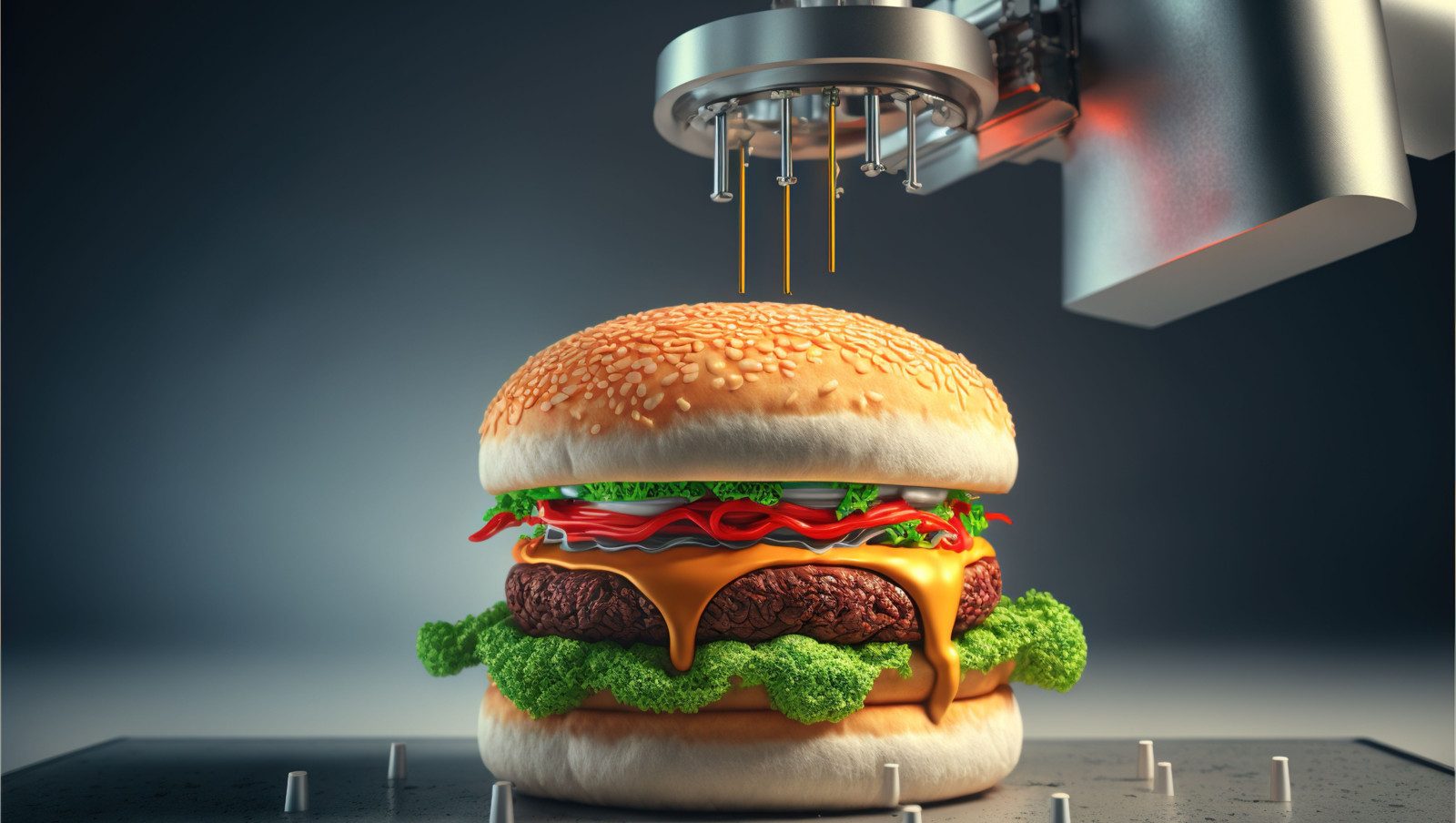So könnte ein fertiger Burger mit kultiviertem Fleisch aus dem 3D-Drucker aussehen. Das „Fleisch“ soll deutlich umweltschonender in der Herstellung sein.
