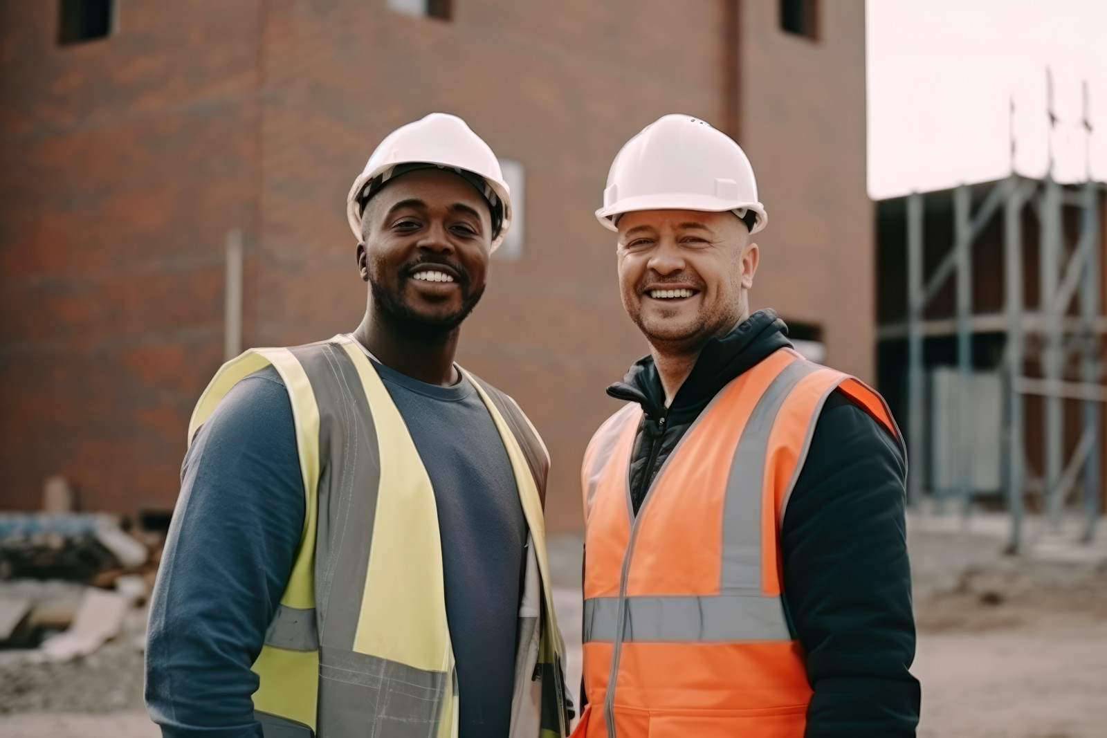 zwei Männerunterschiedlicher Hautfarbe auf einer Baustelle